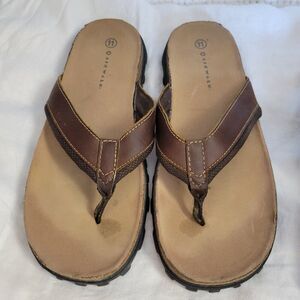 Airwalk Sandals Men Leather Brown Thong Sz 11 flat beach outdoor rib bottom vtg
